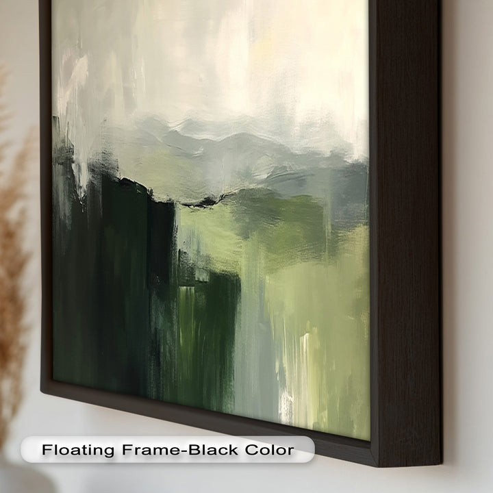 Misty Valley Horizon – Green Abstract Oil Painting