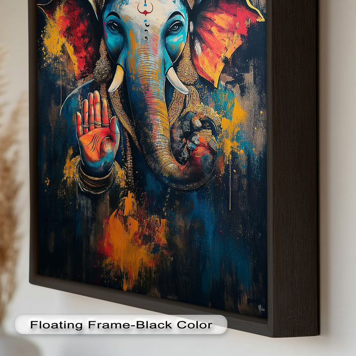Lebendige Ganesha-Wandkunst – Religiöses Ölgemälde