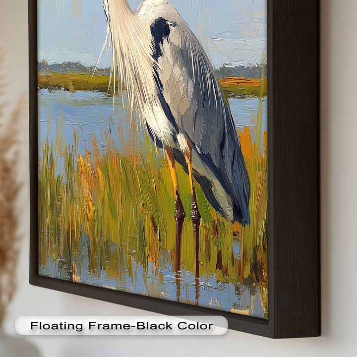 Heron in Sunlit Wetlands - Animal Oil Painting