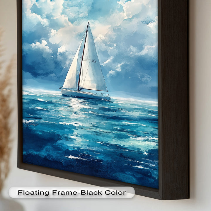 White Sailboat Blue Skies - Modern Oil Painting
