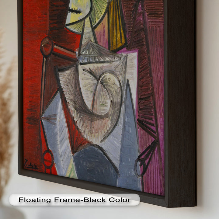 Bold in Crimson – Woman with Feather Hat Abstract Oil Painting