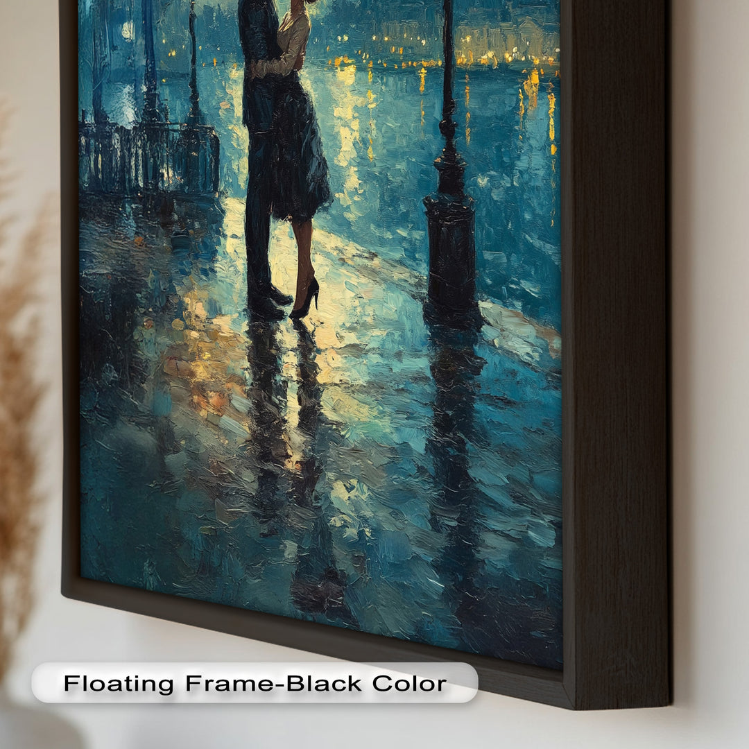 Moonlit Embrace – Lovers by the Lamplight Love Oil Painting
