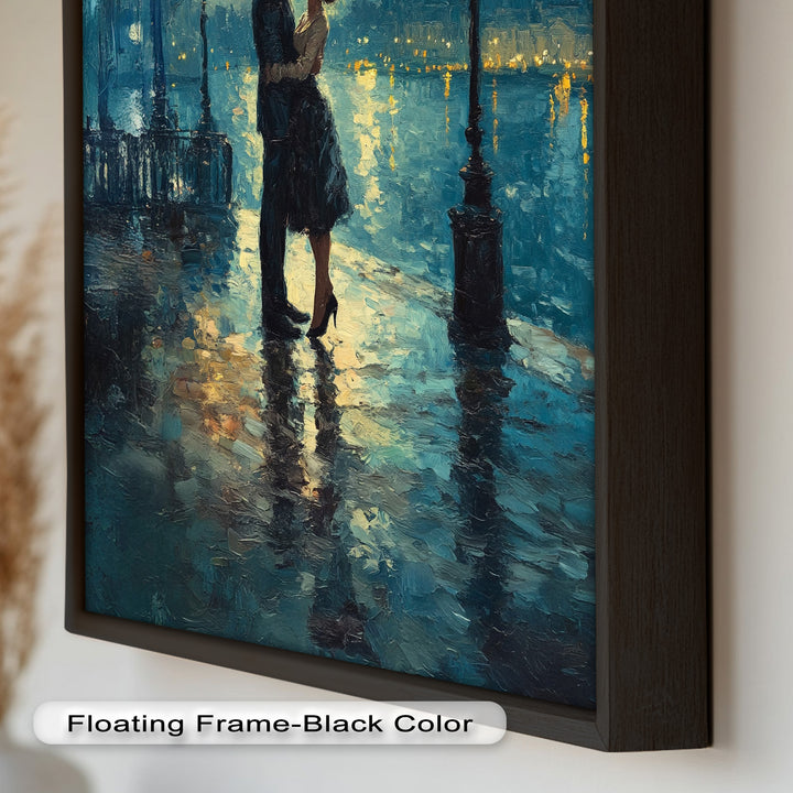 Moonlit Embrace – Lovers by the Lamplight Love Oil Painting
