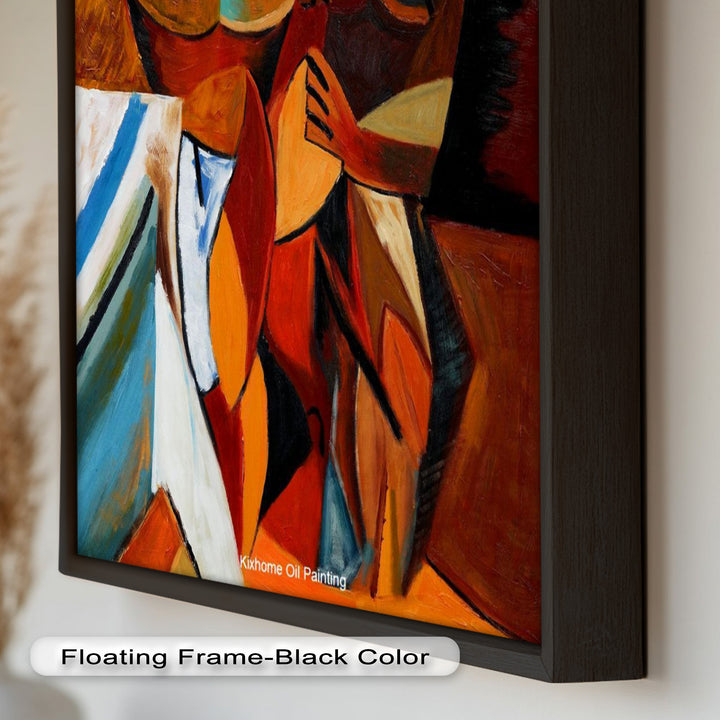Embracing Figures Wall Art – Cubist Abstract Oil Painting