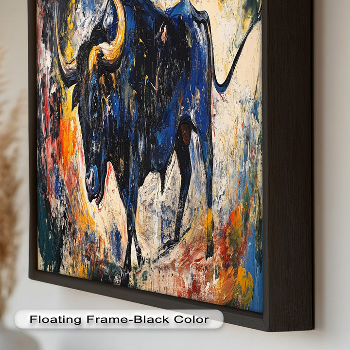 Fierce Blue Bull in Motion – Abstract Oil Painting