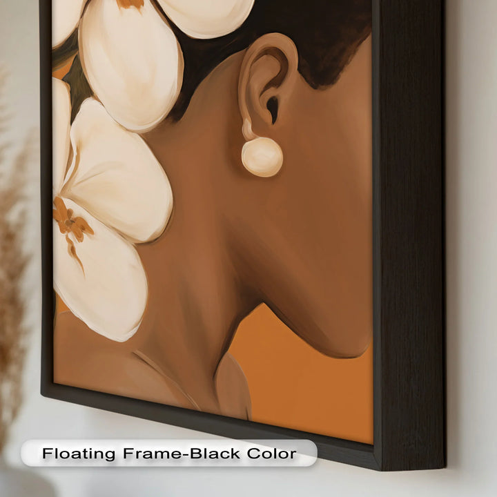 African Woman Wall Art – White Orchid Portrait Oil Painting - MyPhotoStation
