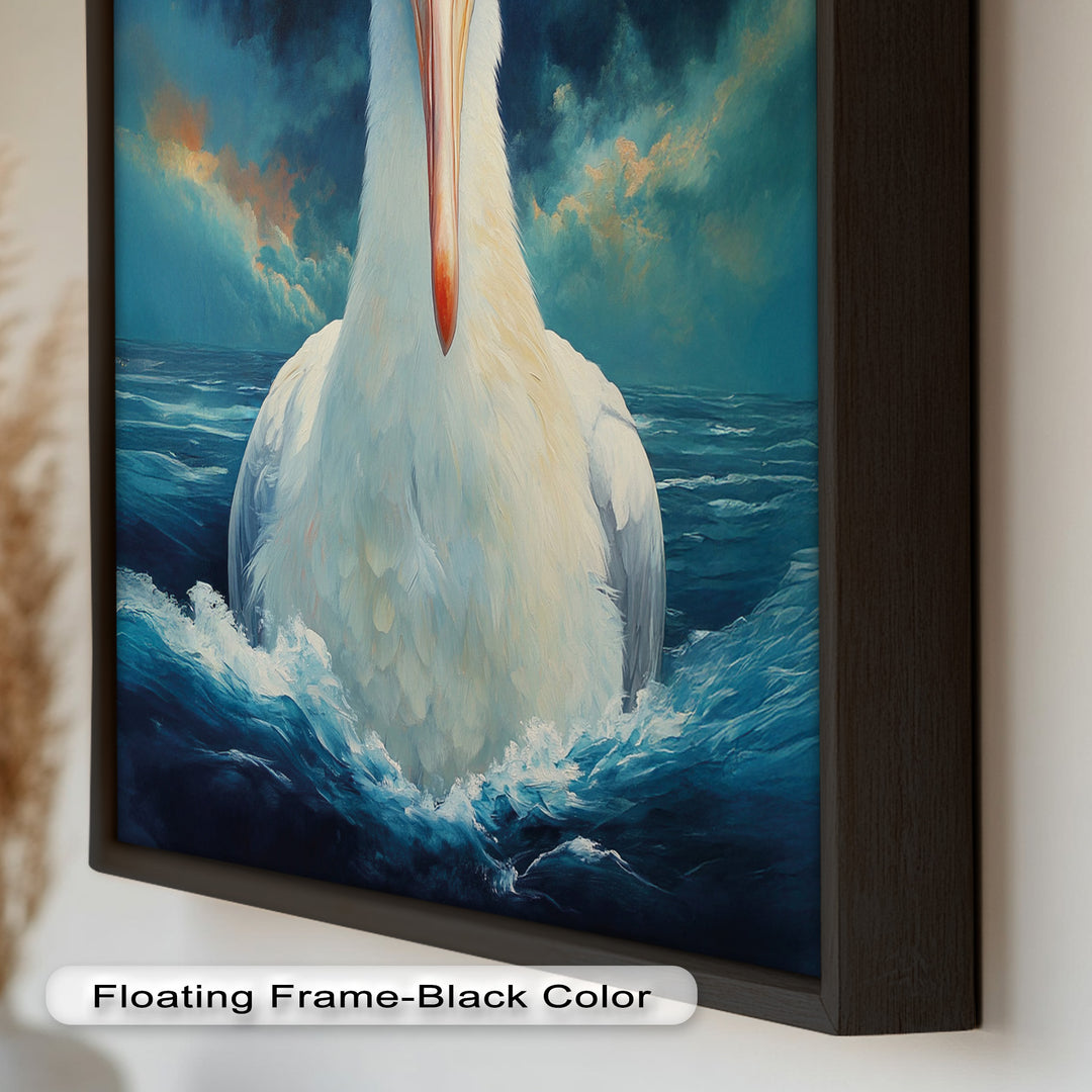 Stork Amid Ocean Storm - Animal Oil Painting