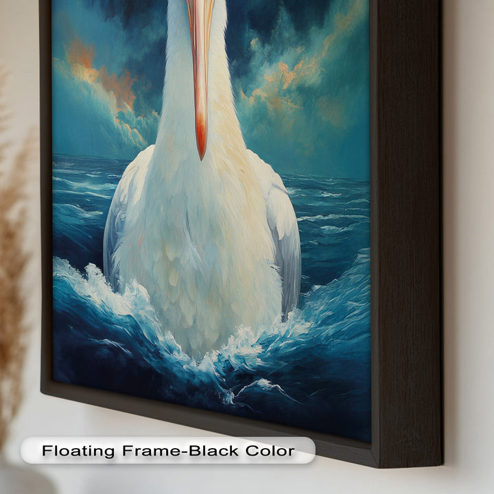Stork Amid Ocean Storm - Animal Oil Painting
