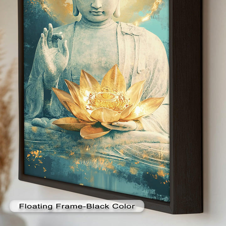 Golden Lotus Buddha Wall Art – Religious Oil Painting