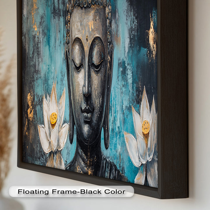 Buddha with Lotus Flowers Wall Art – Religious Oil Painting