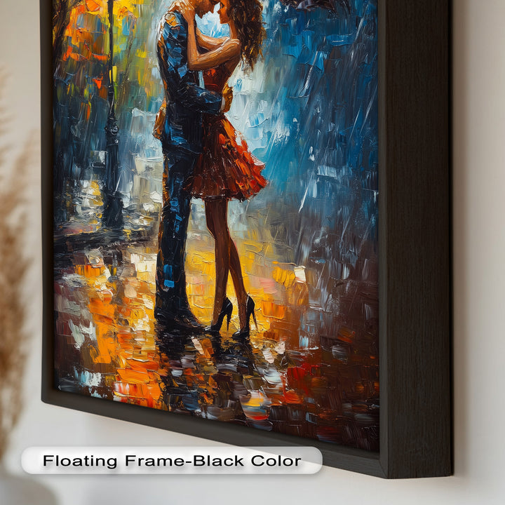 Embrace in Autumn Rain – Passionate Love Oil Painting