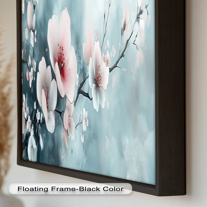 Soft Pink and White Petals on Tranquil Blue - Flower Oil Painting