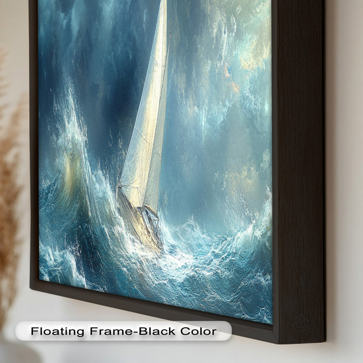 Into the Surge – Sailboat Battling Ocean Waves Oil Painting