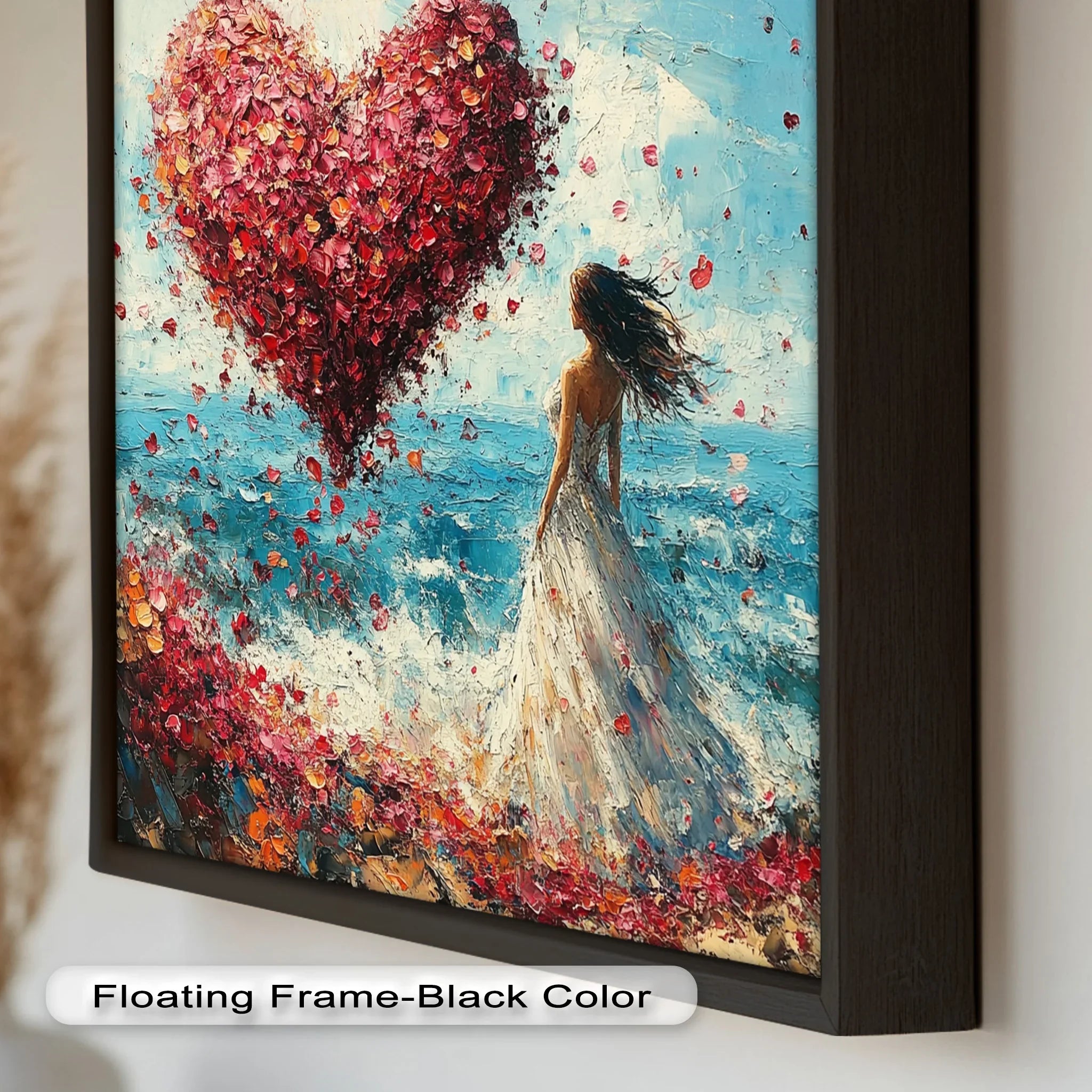 絵画 Love again 5 Petals of Love – Romantic Woman by the Sea Love Oil Painting