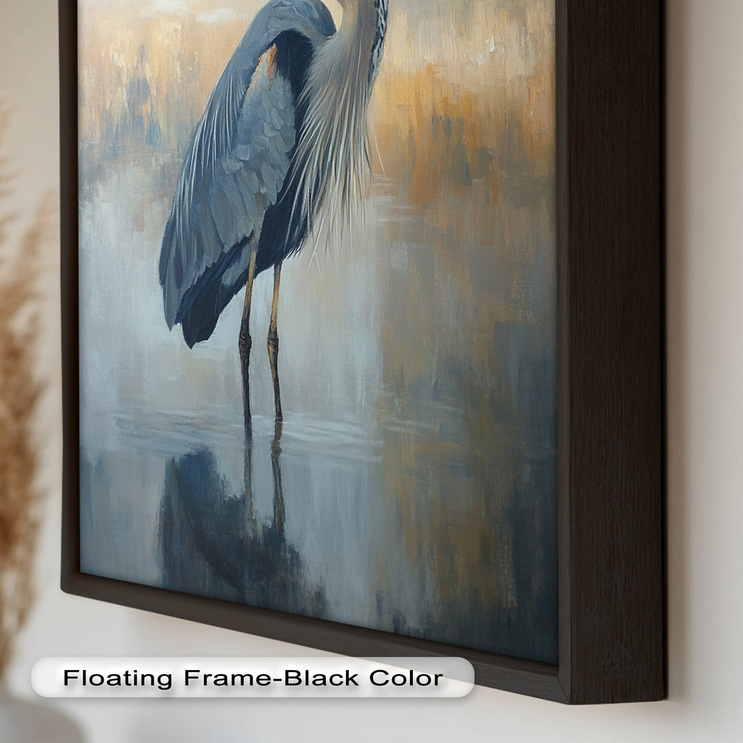 Heron in Misty Reflections - Animal Oil Painting