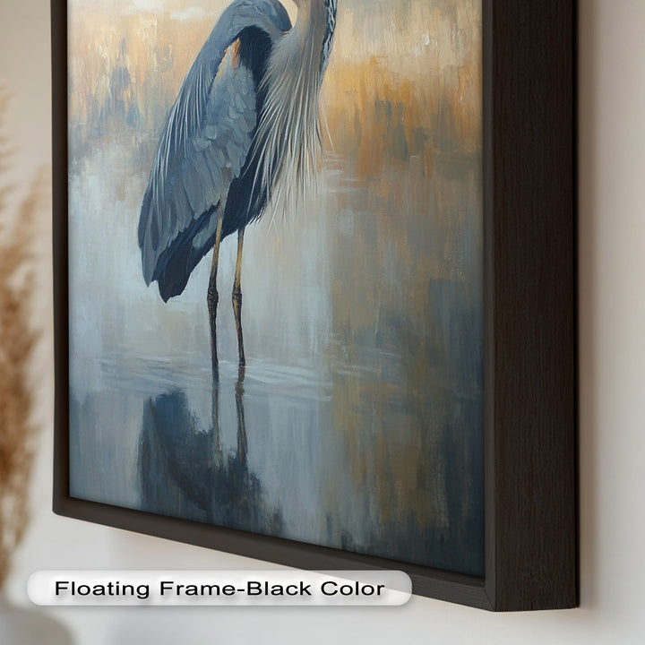 Heron in Misty Reflections - Animal Oil Painting