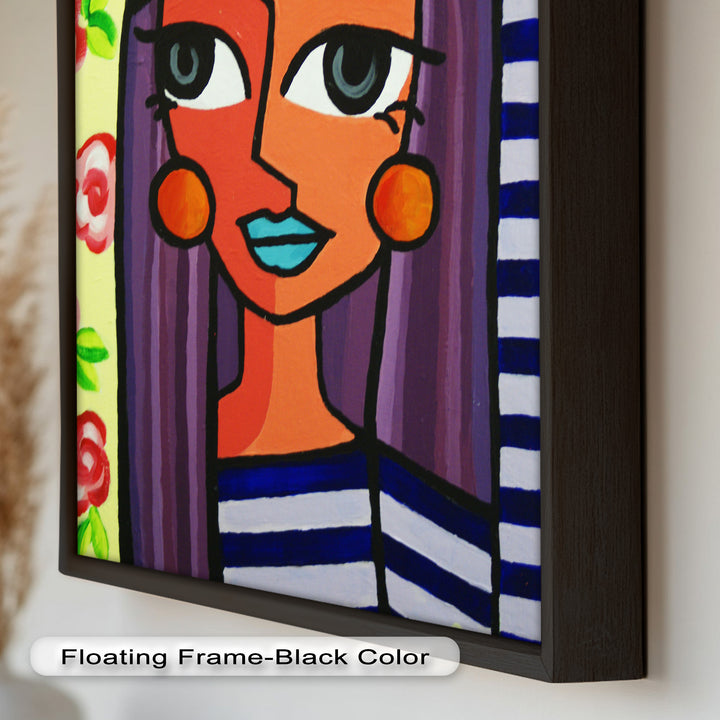 Striped Muse – Vibrant Woman with Flowers Picasso Oil Painting