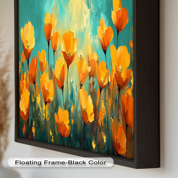 Goldene Mohnblumenfeld Wandkunst – Blumenölgemälde