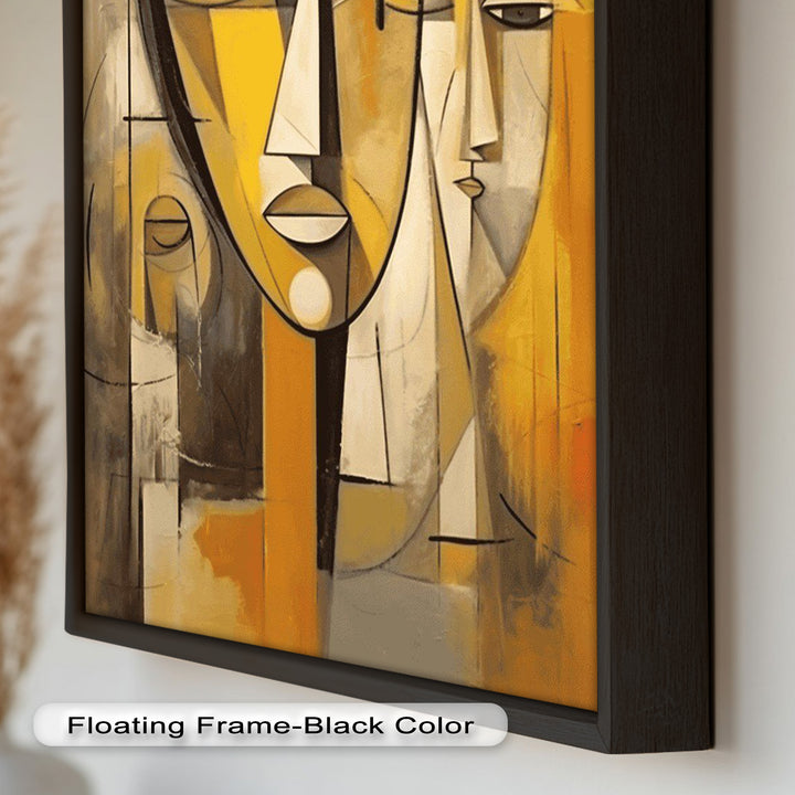 Golden Echoes – Cubist Expression of Faces in Motion Picasso Oil Painting
