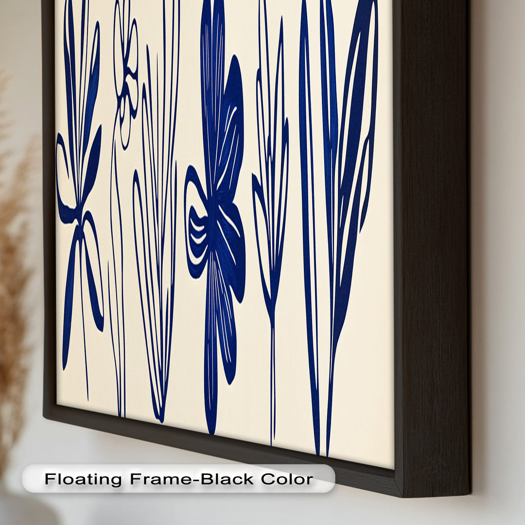 Indigo Bloom Line Art – Minimalistisches florales Ölgemälde
