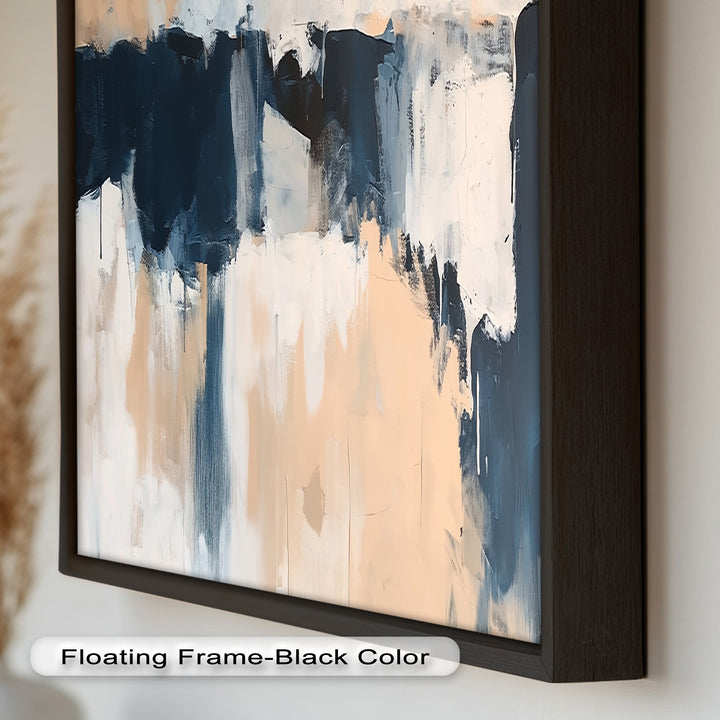 Coastal Horizon – Neutrales, marineblaues, abstraktes Ölgemälde