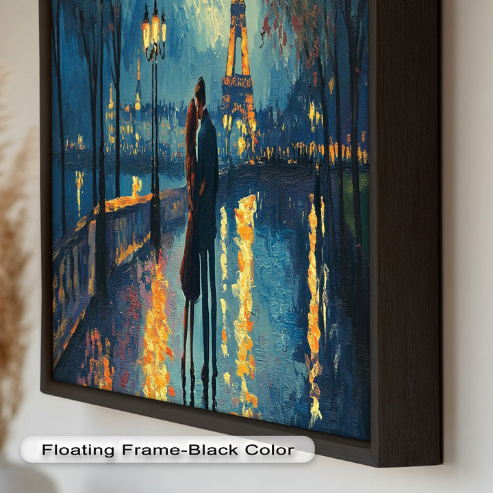 Eiffel Glow – Lovers Embrace by the Seine Love Oil Painting