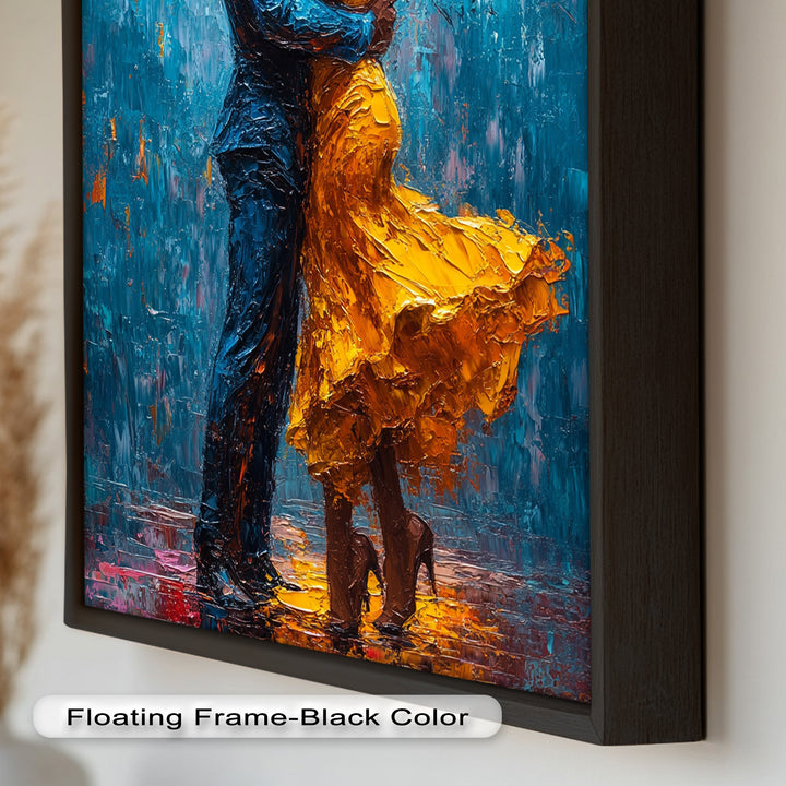 Golden Rhythm – Passionate Dance in the Rain Love Oil Painting
