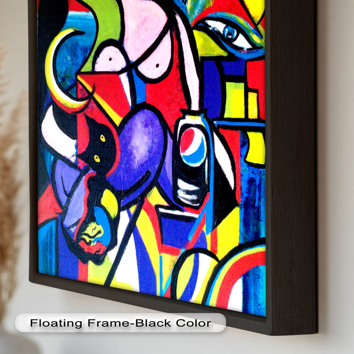 Pop Cubist Woman Wall Art – Abstract Framed Oil Painting
