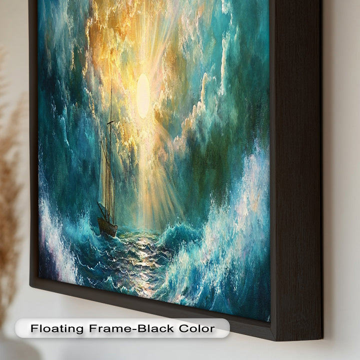 Golden Sun & Sea – Boat Oil Painting