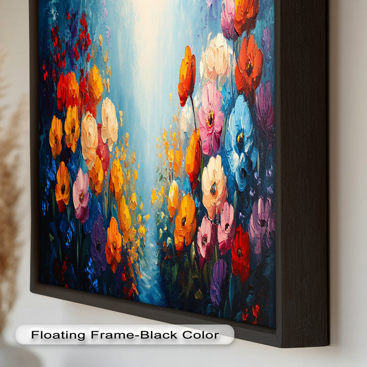 Multicolor Blossoms in Blue Radiance - Flower Oil Painting