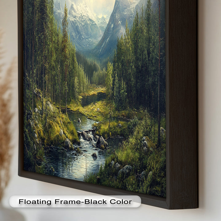 Wald Wand Kunst-Berg Fluss Landschaft Ölgemälde