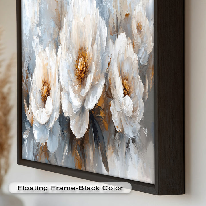 White Petals on Soft Neutral Background - Flower Oil Painting