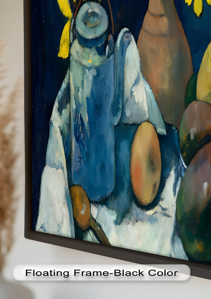 Rustikales Stillleben mit Mangos und Teekanne – Food Paintings