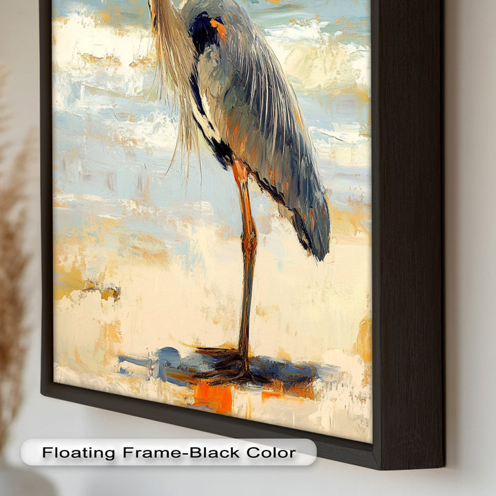 Coastal Heron with Ocean Breeze - Modern Oil Painting
