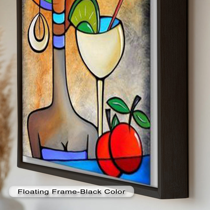 Tropical Muse – Colorful Woman with Cocktail Abstract Oil Painting