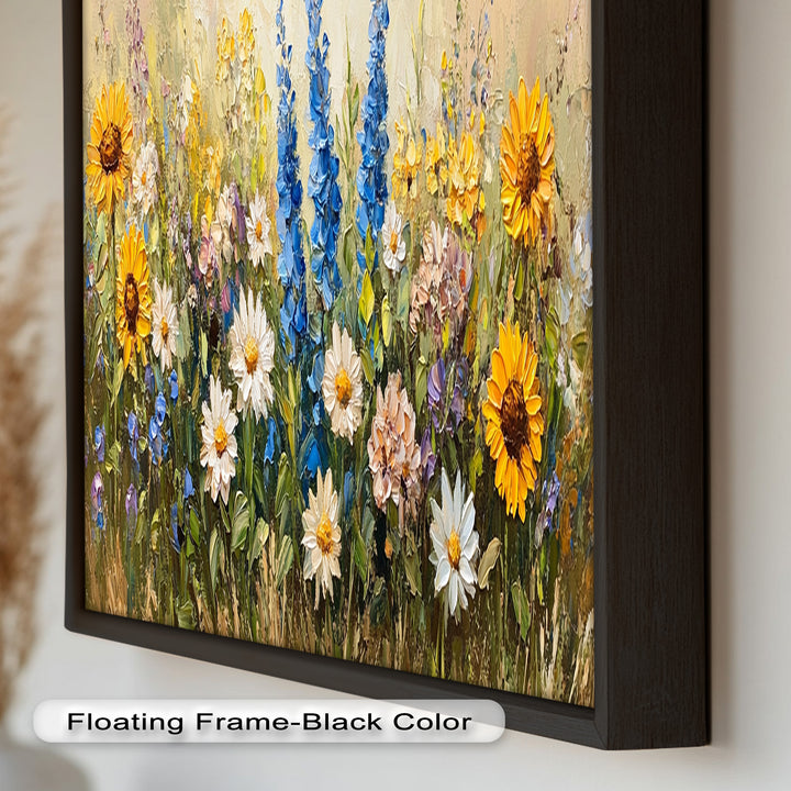 Bunte Wildblumenwiese Wandkunst – Blumenölgemälde