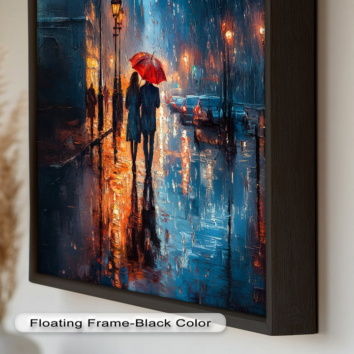 Romantic Couple in Rainy City - Love Oil Painting