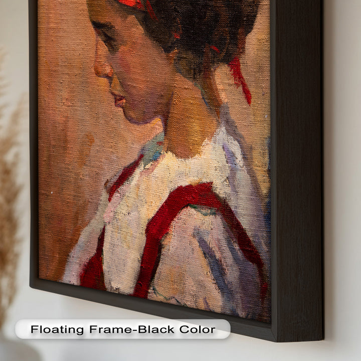 Crimson Reverie – Side Portrait of a Girl in Red Headband Oil Painting