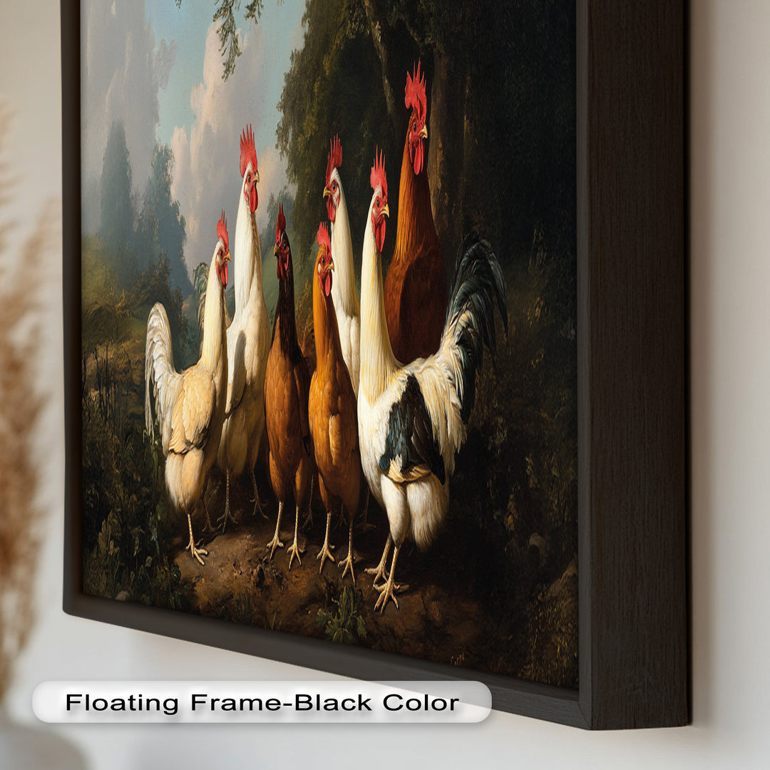 Roosters and Hens in a Countryside Clearing - Animal Oil Painting
