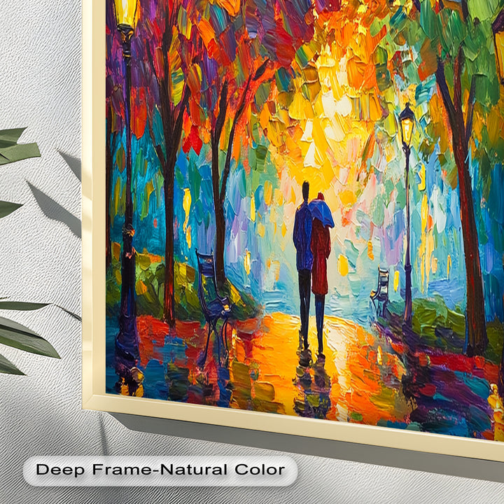 Romantic Couple Under Umbrella - Love Oil Painting