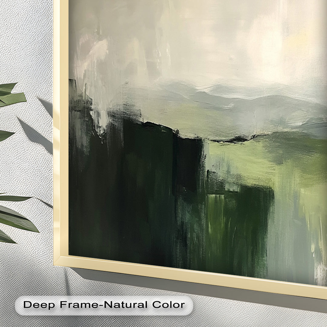 Misty Valley Horizon – Green Abstract Oil Painting