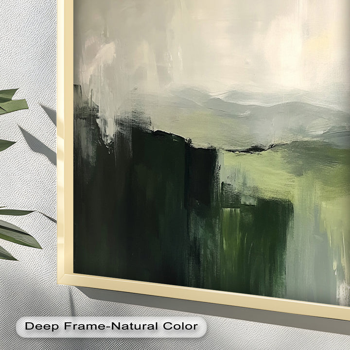Misty Valley Horizon – Green Abstract Oil Painting