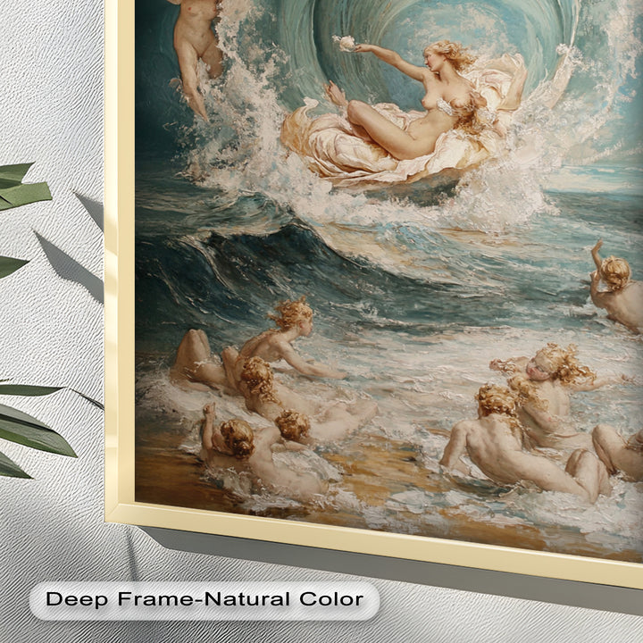 The Birth of Beauty – Mythic Seafoam and Cherubs Nude Oil Painting