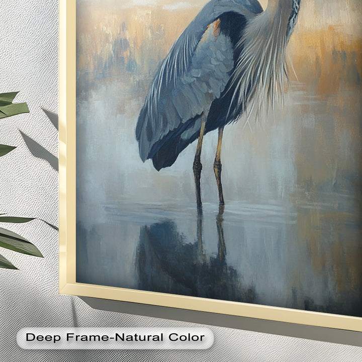 Heron in Misty Reflections - Animal Oil Painting