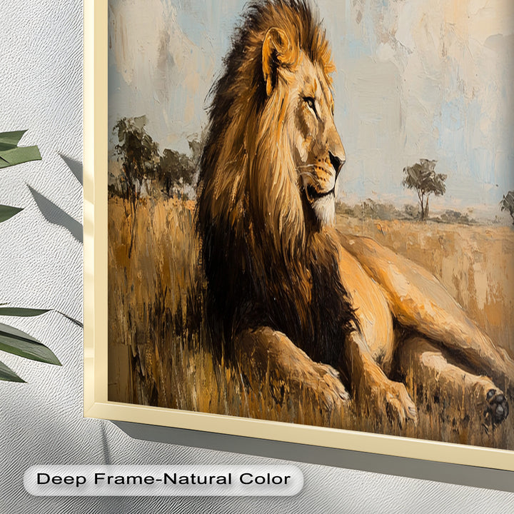 Regal Lion in Golden Plains – Wildlife Oil Painting
