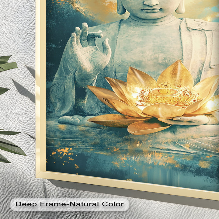 Golden Lotus Buddha Wall Art – Religious Oil Painting