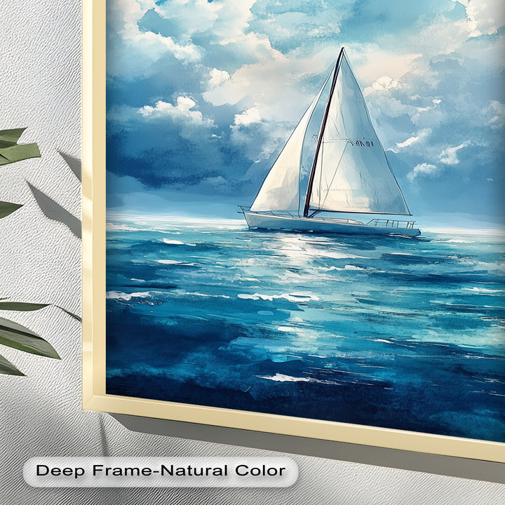 White Sailboat Blue Skies - Modern Oil Painting