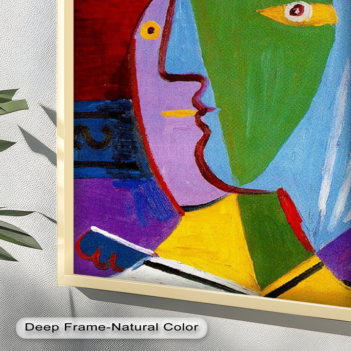 Golden Frame Gaze – Colorful Woman Picasso Style Oil Painting