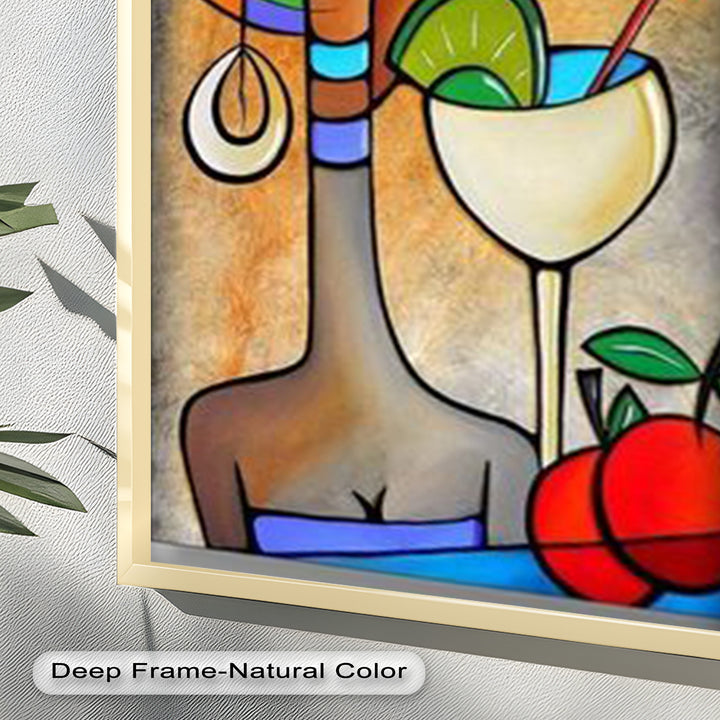 Tropical Muse – Colorful Woman with Cocktail Abstract Oil Painting