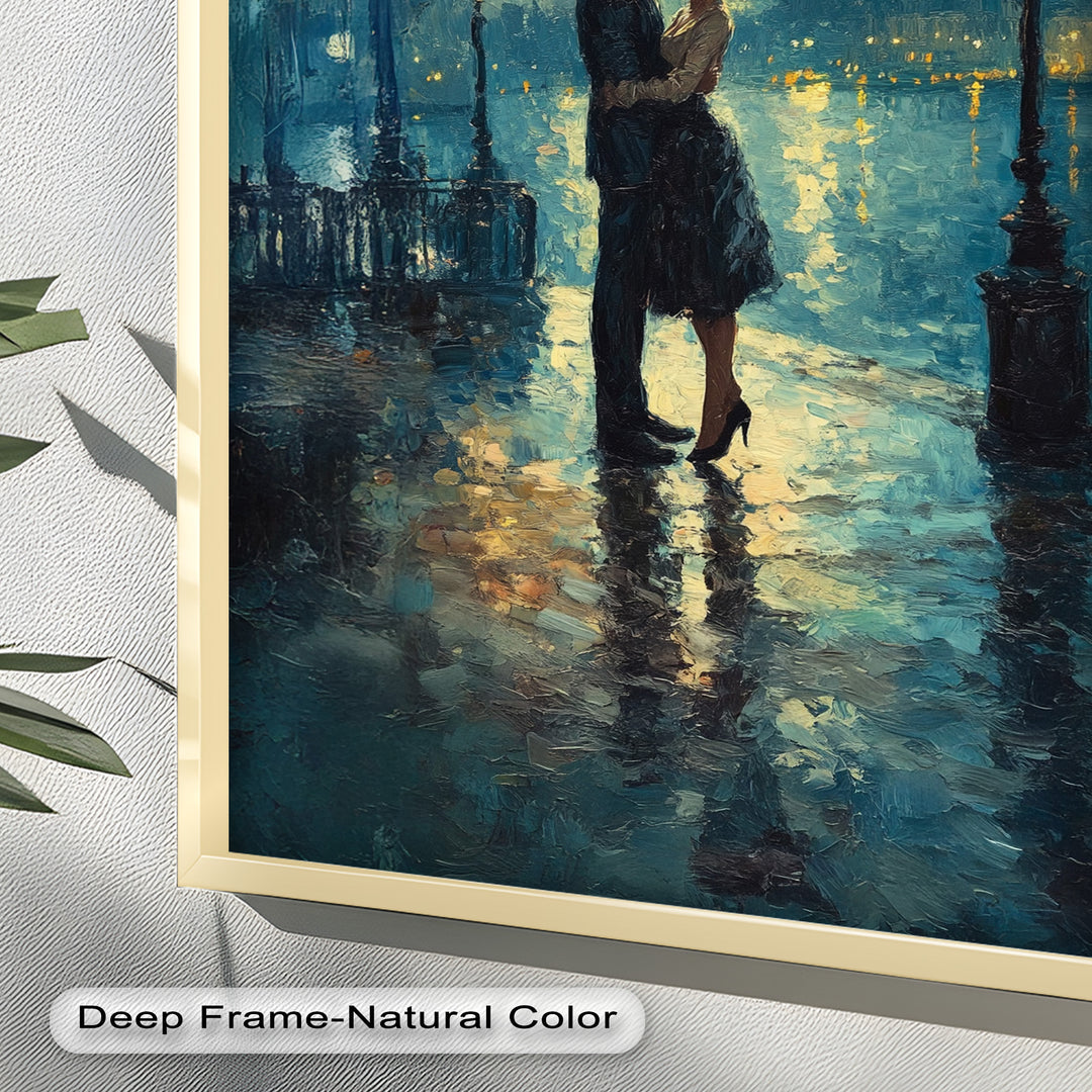 Moonlit Embrace – Lovers by the Lamplight Love Oil Painting